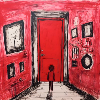 bambina di 8 anni disegna una porta rossa nella sua camera da letto 2 da Kurt Heppke