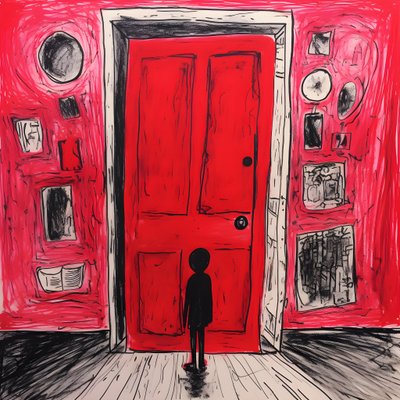 bambina di 8 anni disegna una porta rossa nella sua camera da letto 3 da Kurt Heppke