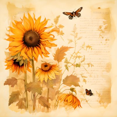 Acquerello girasoli e sagome di api con poesie autunnali scritte a mano 3 da Kurt Heppke