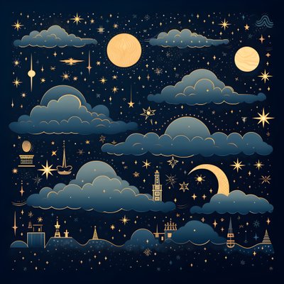 Questa è una raccolta di illustrazioni fantasy isolate degli elementi del cielo 1 da Kurt Heppke