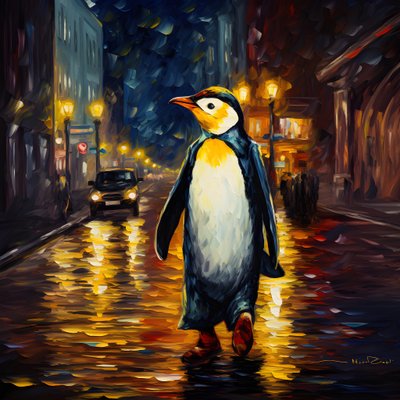Un pinguino in abito cammina lungo la strada 1 da Kurt Heppke
