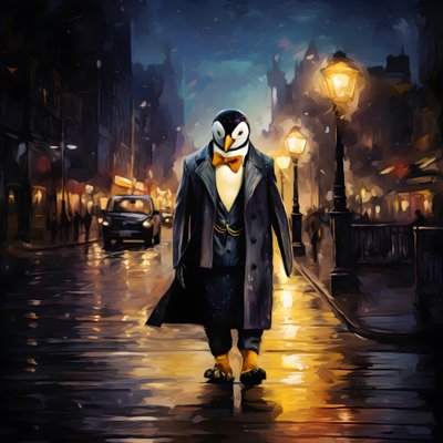 Un pinguino in abito cammina lungo la strada 3 da Kurt Heppke