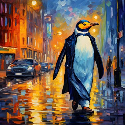 Un pinguino in abito cammina lungo la strada 4 da Kurt Heppke
