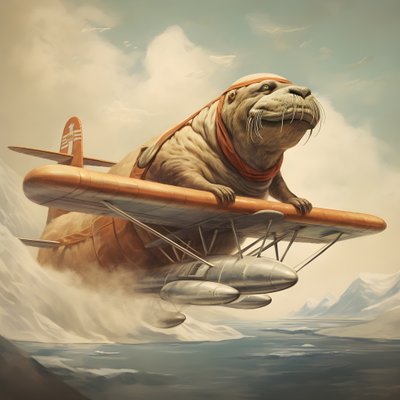 Un tricheco pilota un aereo 3 da Kurt Heppke