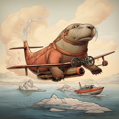 Un tricheco pilota un aereo 4 da Kurt Heppke