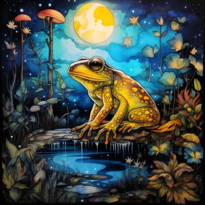 Una rana gialla nella foresta, luna, fiume 1 da Kurt Heppke