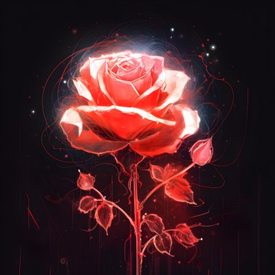 Schizzo di una rosa rossa in fiore, con un solo fiore e alcune linee dettagliate 1 da Kurt Heppke