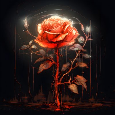 Schizzo di una rosa rossa in fiore, con un solo fiore e alcune linee dettagliate 3 da Kurt Heppke