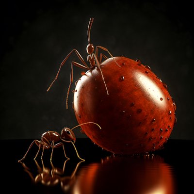 Una formica marrone scala una mela gigante 1 da Kurt Heppke