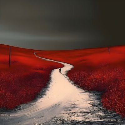 Una lunga strada rossa. Camminare. Come l