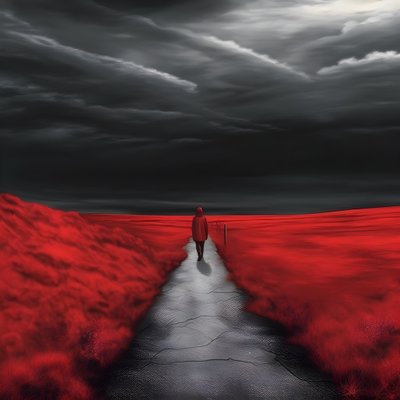 Una lunga strada rossa. Camminare. Come l