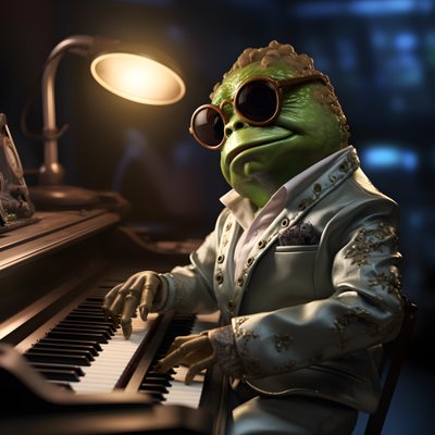 Elton John come rana con occhiali da sole e pianoforte 1 da Kurt Heppke