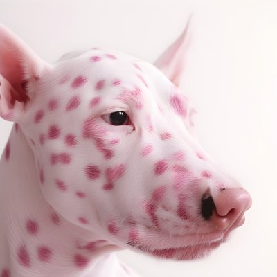 Affascinante primo piano di un maiale rosa con macchie dalmata su sfondo bianco 1 da Kurt Heppke