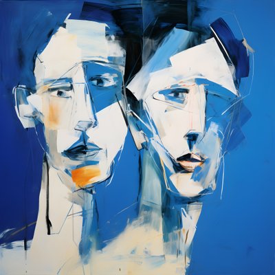 Dipinto di due teste su sfondo blu 3 da Kurt Heppke