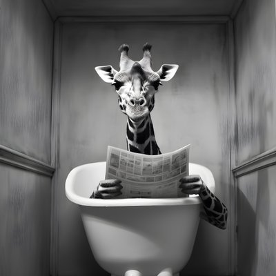 Giraffa felice seduta sul gabinetto con giornale 1 da Kurt Heppke