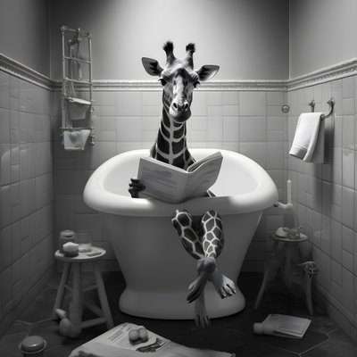 Giraffa felice seduta sul gabinetto con giornale 2 da Kurt Heppke