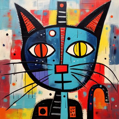 Gatto carino, nello stile di Picasso, Joan Miró e Basquiat 4 da Kurt Heppke