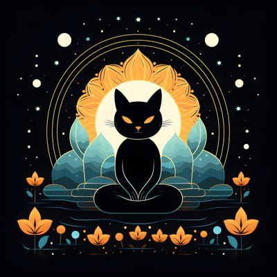 Gatto in meditazione seduto su un fiore di loto da Kurt Heppke