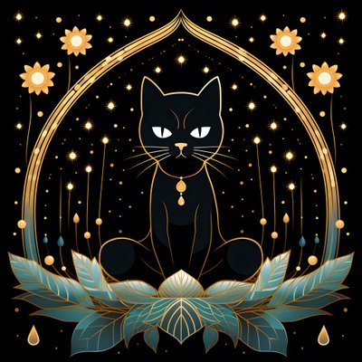 Gatto in meditazione seduto su un fiore di loto da Kurt Heppke