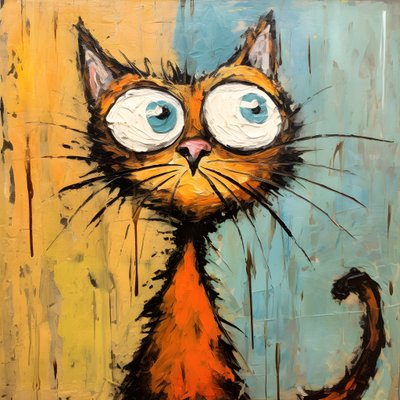 Neo-espressionismo di un gatto dei cartoni animati che guarda curiosamente 4 da Kurt Heppke