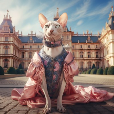 Gatto Sphynx in abito da ballo da Kurt Heppke