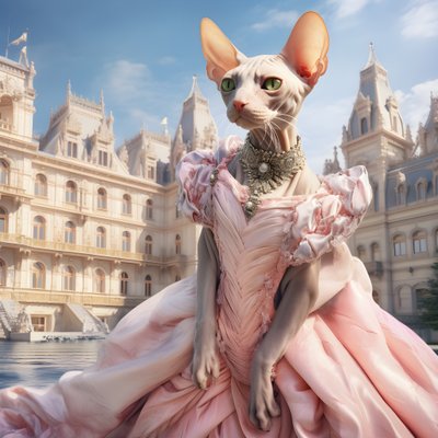 Gatto Sphynx in abito da ballo da Kurt Heppke