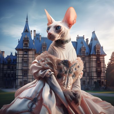 Gatto Sphynx in abito da ballo da Kurt Heppke