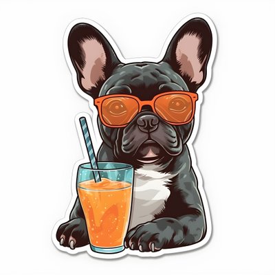 Adesivo, bulldog francesi cool che bevono un cocktail 1 da Kurt Heppke