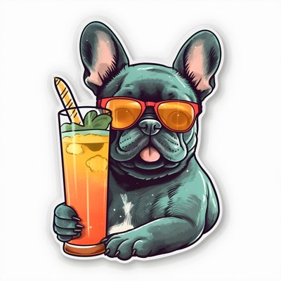 Adesivo, bulldog francesi cool che bevono un cocktail 2 da Kurt Heppke