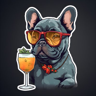 Adesivo, bulldog francesi cool che bevono un cocktail 3 da Kurt Heppke