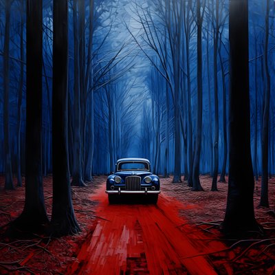 Auto blu in una foresta rossa 1 da Kurt Heppke