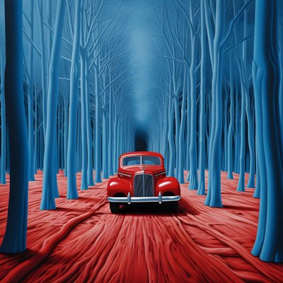 Auto blu in una foresta rossa 3 da Kurt Heppke