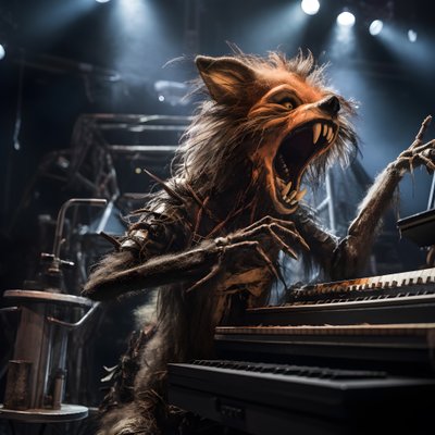 animatronici animali inquietanti, pelosi e rotti che suonano musica su un palco 2 da Kurt Heppke