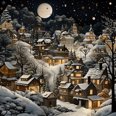 Un villaggio di notte sotto alberi innevati 2 da Kurt Heppke
