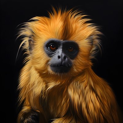 Un dipinto del volto di un langur dorato con sfondo nero 2 da Kurt Heppke