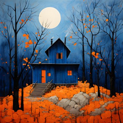 Una casa blu in una foresta arancione 3 da Kurt Heppke