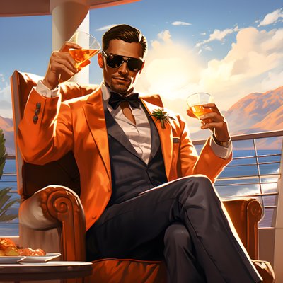 Un uomo ricco, ben vestito, seduto su una nave da crociera privata e beve un cocktail 1 da Kurt Heppke