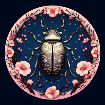 Illustrazione di uno scarabeo con funghi sullo sfondo 1 da Kurt Heppke