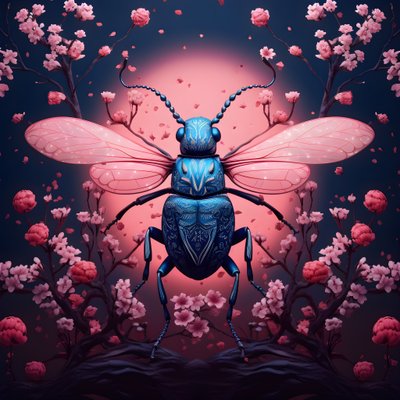 Illustrazione di uno scarabeo con funghi sullo sfondo 3 da Kurt Heppke