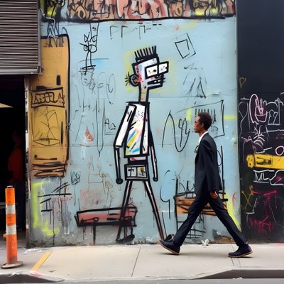 Una figura dipinta prende vita mentre cammina per una strada di New York, foto surreale 1 da Kurt Heppke