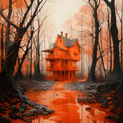 Grande casa rossa su sfondo blu 1 da Kurt Heppke