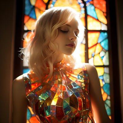 bella ragazza bionda di 14 anni con un vestito colorato in vetro Tiffany 4 da Kurt Heppke