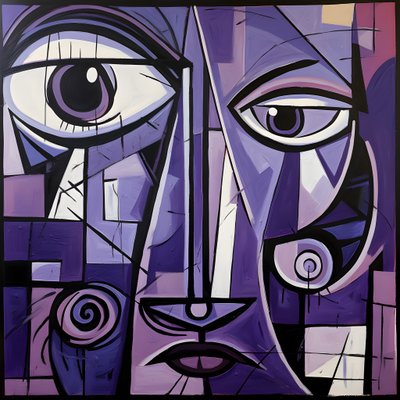 Pittura geometrica viola e grigia con occhio viola 1 da Kurt Heppke