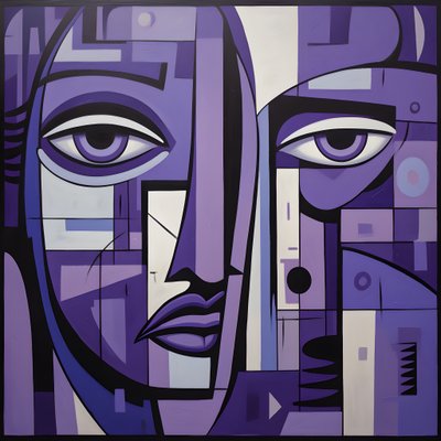 Pittura geometrica viola e grigia con occhio viola 2 da Kurt Heppke