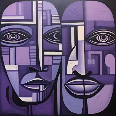 Pittura geometrica viola e grigia con occhio viola 3 da Kurt Heppke