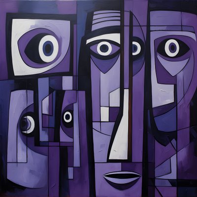 Pittura geometrica viola e grigia con occhio viola 4 da Kurt Heppke