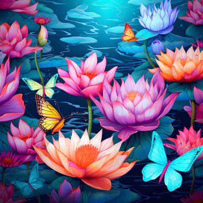 Motivo senza soluzione di continuità di fiori di loto e farfalle 1 da Kurt Heppke