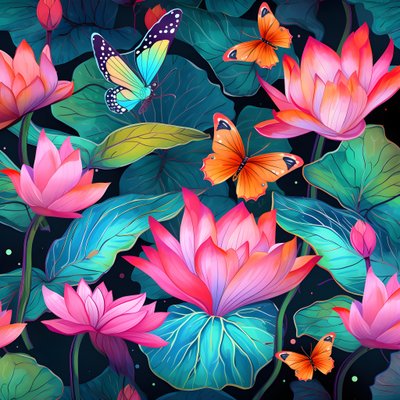 Motivo senza soluzione di continuità di fiori di loto e farfalle 2 da Kurt Heppke