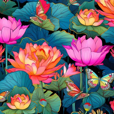 Motivo senza soluzione di continuità di fiori di loto e farfalle 3 da Kurt Heppke
