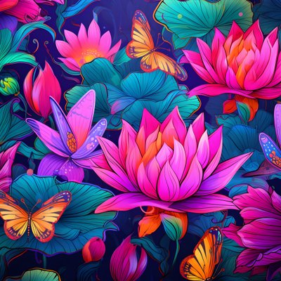Motivo senza soluzione di continuità di fiori di loto e farfalle 4 da Kurt Heppke